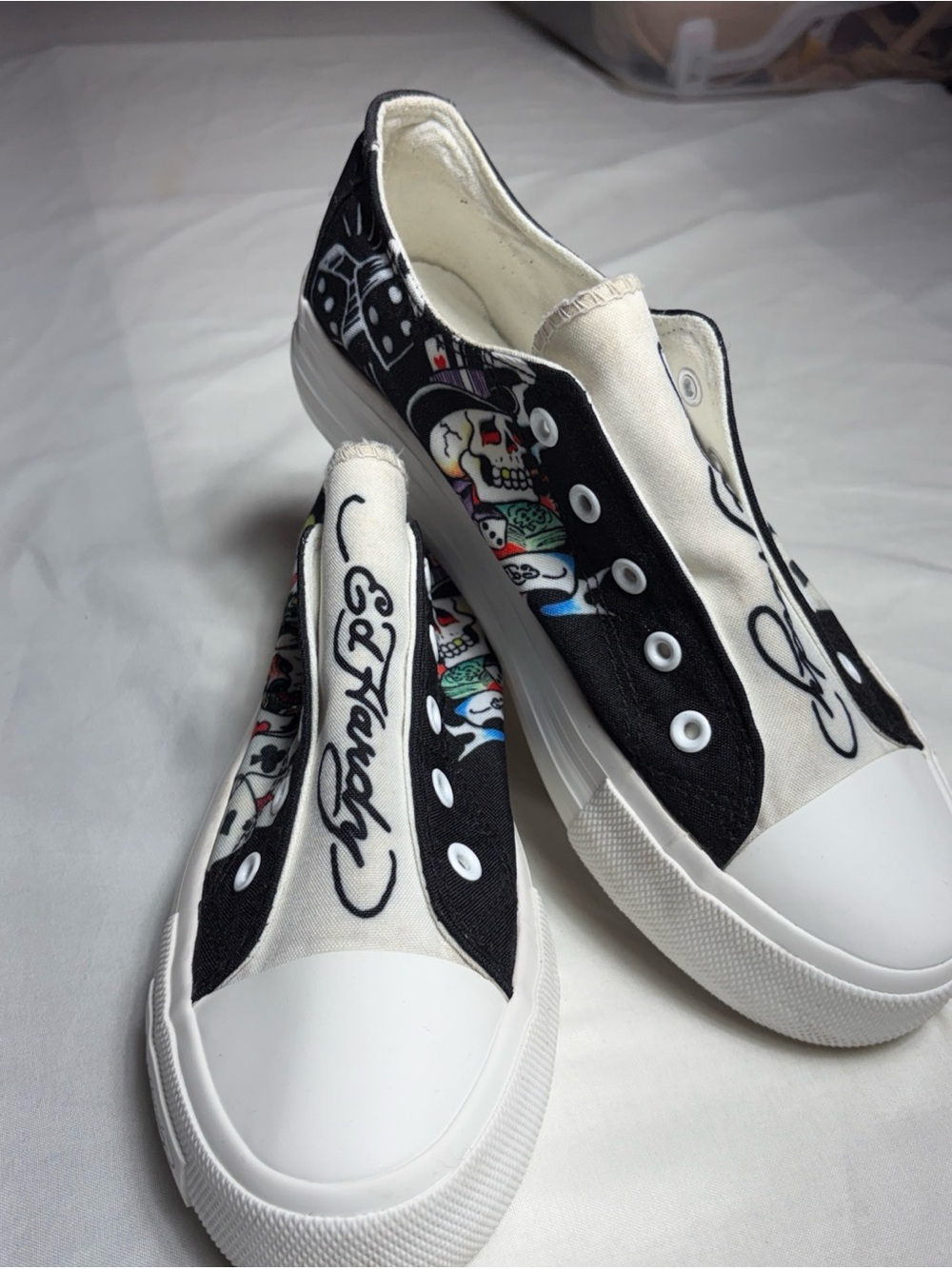 Ed Hardy Black and White Slip-On Graphic Athletic Sneakers - Picture 7 of 13